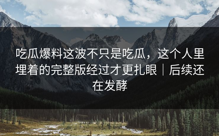 吃瓜爆料这波不只是吃瓜，这个人里埋着的完整版经过才更扎眼｜后续还在发酵