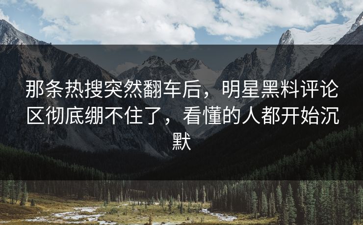 那条热搜突然翻车后，明星黑料评论区彻底绷不住了，看懂的人都开始沉默